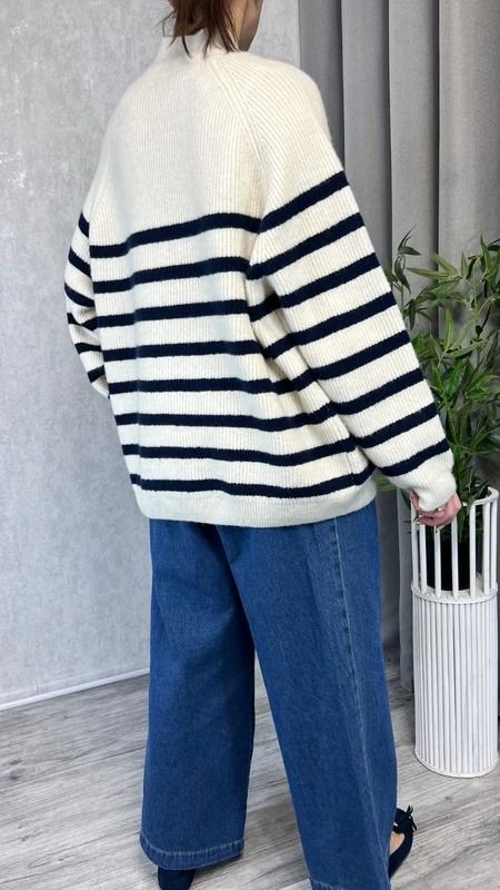 Mięsisty sweter w paski granatowe z wełną rozmiar 52 24 plus size 3